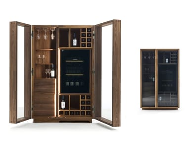 CAMBUSA WINE GLASS/JUMBO - Floor wood and glass bottle rack with integrated lighting by Riva 1920
