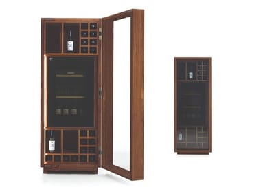 CAMBUSA WINE GLASS SMALL/JUMBO - Floor wood and glass bottle rack with integrated lighting by Riva 1920