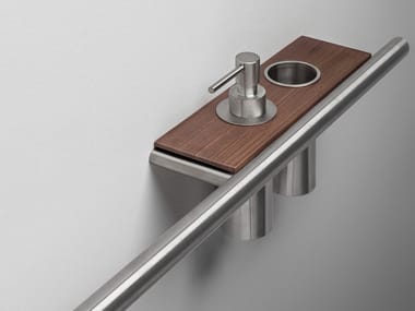 CILINDRO - Stainless steel and wood towel rack / bathroom wall shelf by Falper