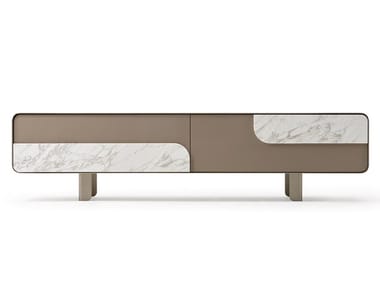 SOUL - Low wooden TV cabinet with doors by Turri
